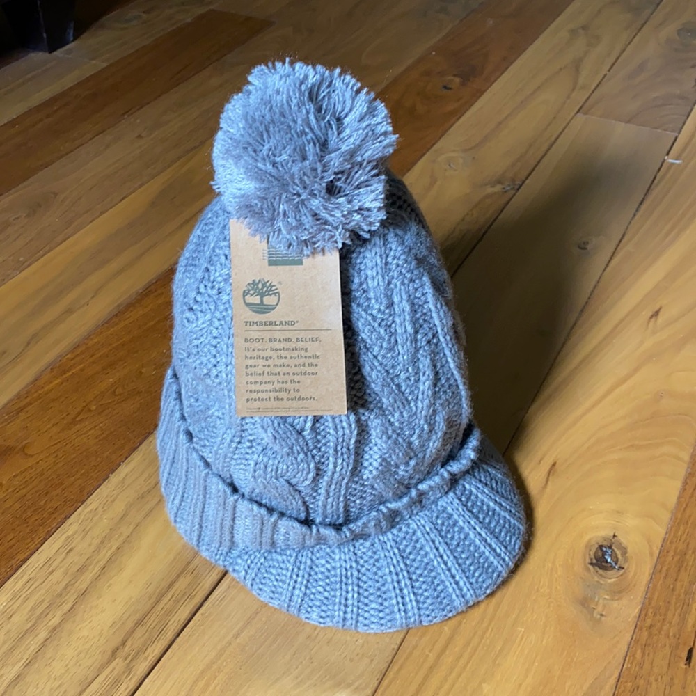 Timberland Hat Cable Knit Fleece Lined Grey Warm Cozy Essential